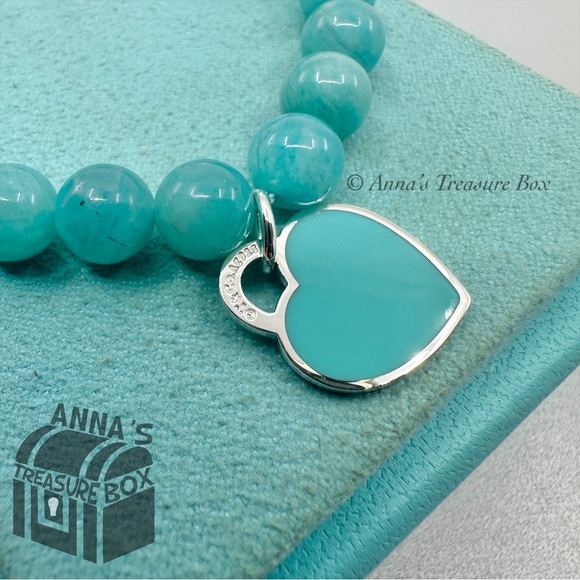 Tiffany & Co. 925 Silver 8mm Amazonite Blue Heart 7” Bracelet (pouch) - Picture 4 of 8